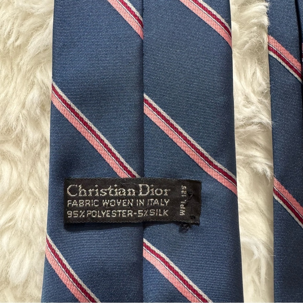 Christian Dior Navy and Light Pink Striped Tie - Picture 2 of 10